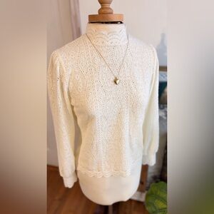 True Vintage Cream Lace Knit Long Sleeve Edwardian Sezane style Top